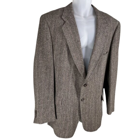 Vintage Kuppenheimer Mens 44R Herringbone Wool Blazer Jacket Brown Quiet Luxury - Picture 5 of 16